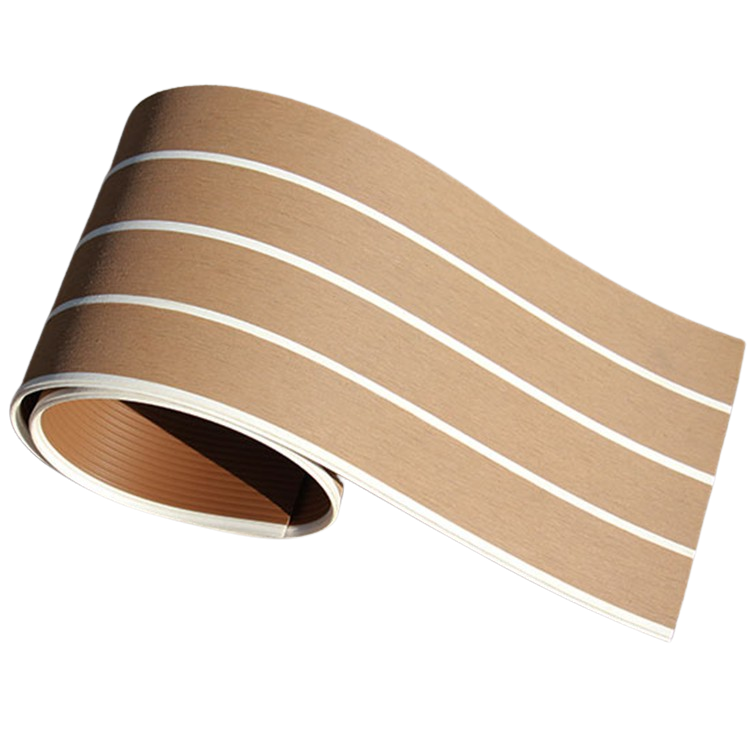 PVC Synthetic Teak Boat Decking Material Teak with White Strips